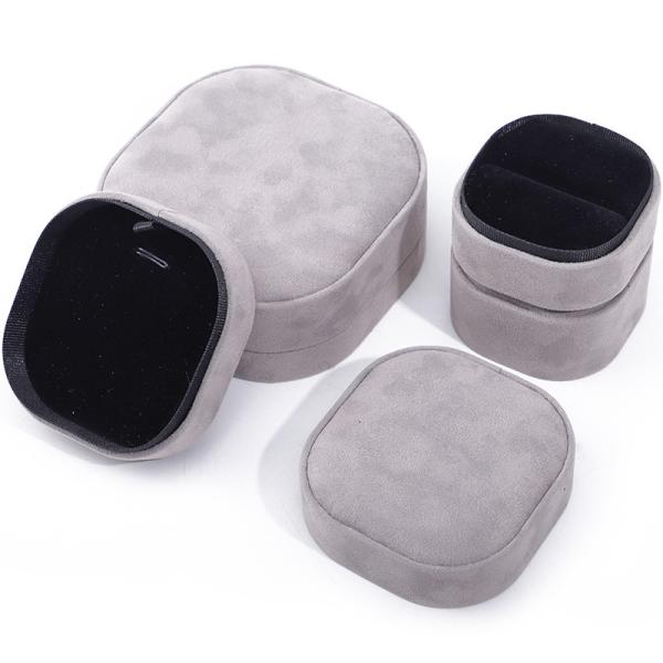 Luxury lid and base jewelry box hign quality Gray velvet jewellery box with logo