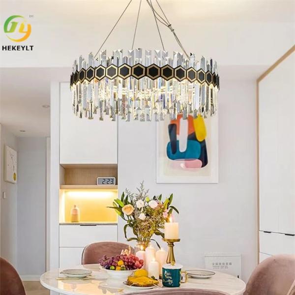 Hanging LED Crystal Pendant Light Matt Black Clear Modern Crystal Chandeliers K9