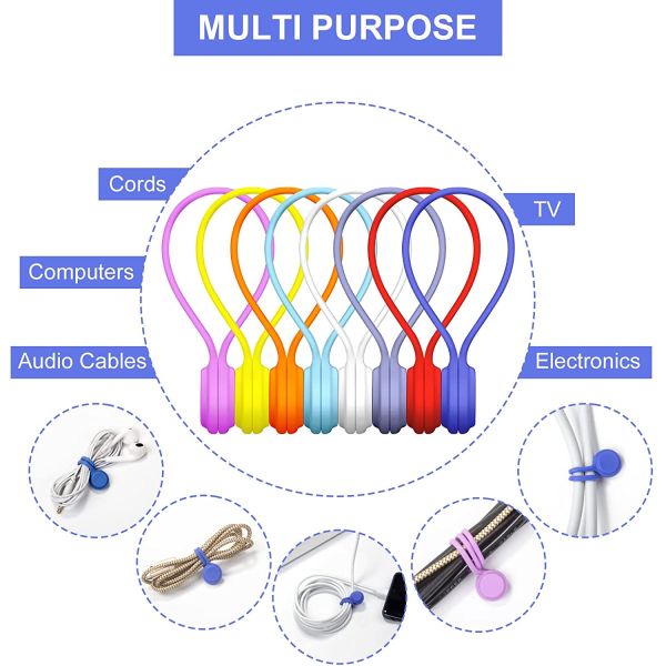 Magnetic Cable Ties 10 PCS Reusable Cable Organizers Earbuds Cords USB Cable Manager Keeper Wrap Ties Straps