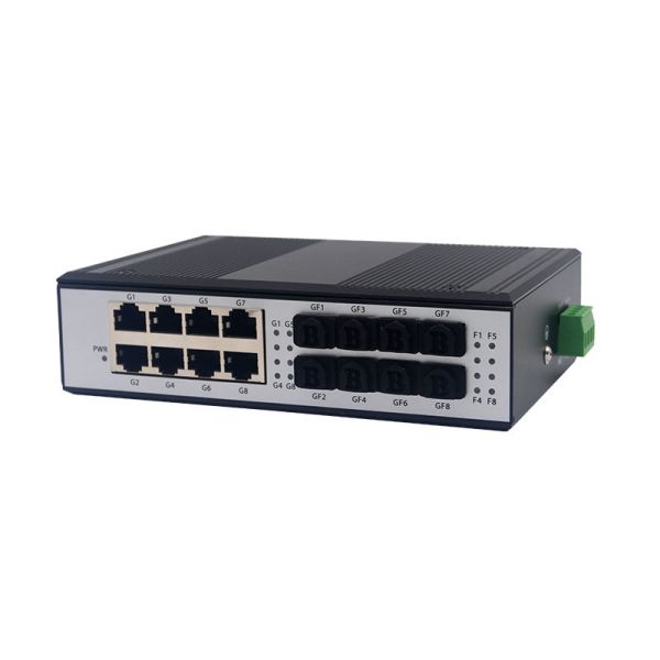 DC 9-57V Industrial Fiber Switch Gigabit 8 SFP Fiber Ports 8 RJ45 Ethernet Ports