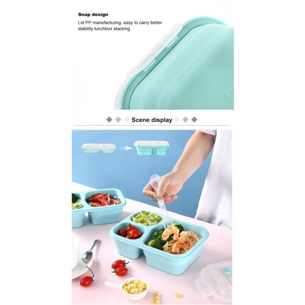 Silicone 3 Sections Bento Lunch Box Collapsible With Spork