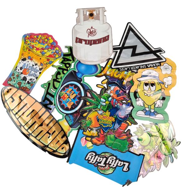 Resealable Zipper Holographic Shape Die Cut Mylar Bags Aluminum Foil Heat Seal Die Cut Irregular Pouch For Mushroom Gummies