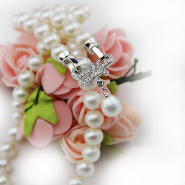 Pearl necklace natural freshwater 8-9 mm nearly round silver pendant