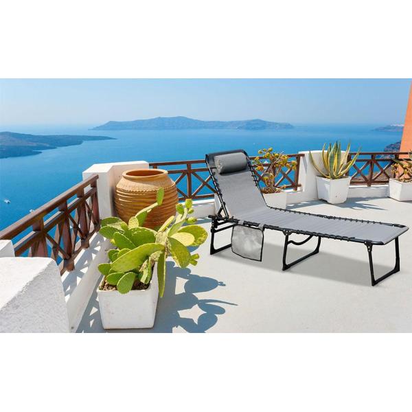 Folding Outdoor Chaise Lounge Chair, 5-Position Adjustable Beach, Sunbathing, Patio, Pool, Lawn, Lay Flat Portable