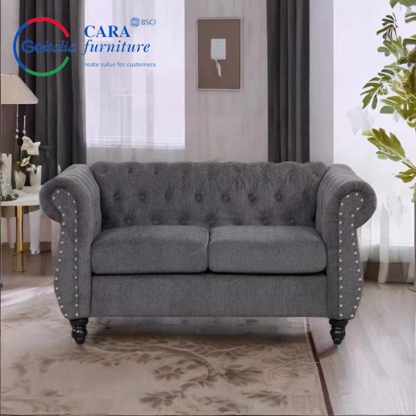 ODM Wood Leg Double Seat Fabric Home Living Room Small Sofa Furniture Grey Sofa Set With Armrest
