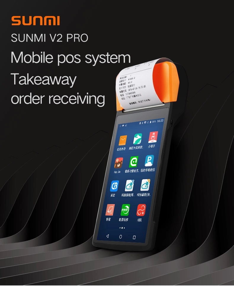 Чернь POS терминальная беспроводная 4G NFC PRO андроида Sunmi V2 портативная Handheld с принтером