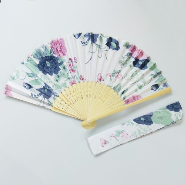 21cm Japanese Bamboo Satin Fabric Fans With Gift Pouch Wedding Favor Custom Printed Folding Fan