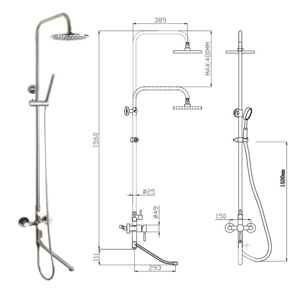 Stainless Steel Brushed Nickel Bath Shower Head Faucet