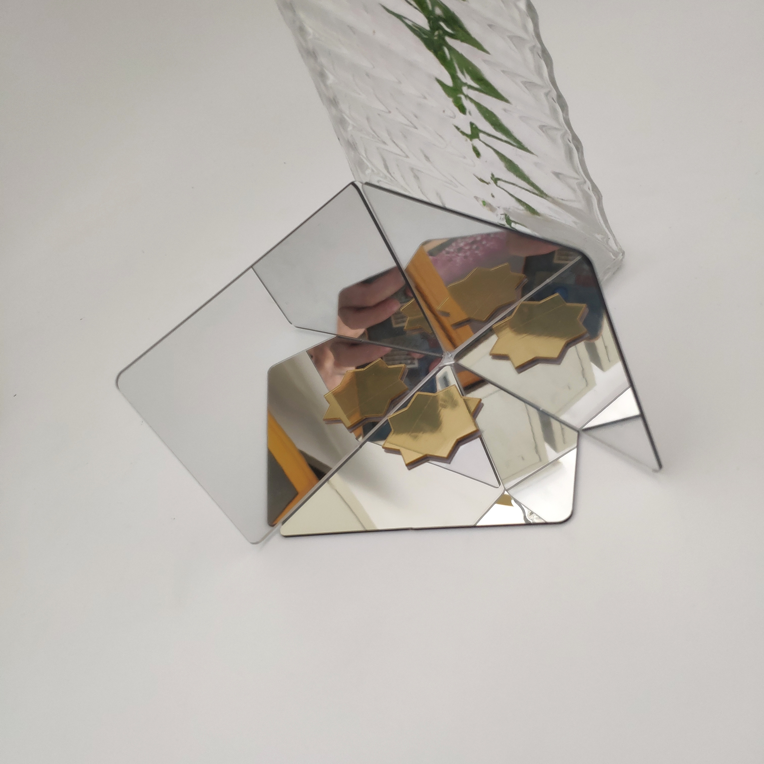 Shatterproof PS Self Adhesive Mirror Tiles Geometric Modular Irregular DIY Peel Stick