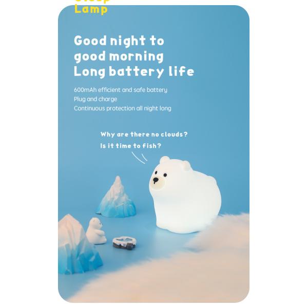 Muid Pequeño Oso Blanco Lámpara de acolchado Silicona Niños Suave Luz Bebé Dormir Dormitorio Dormitorio Toque Luz nocturna