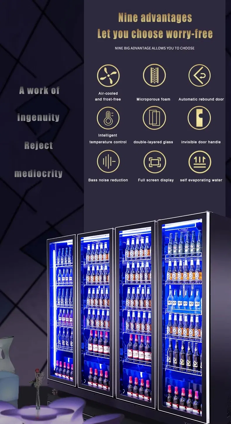 Wholesale Commercial Refrigeration Cooler Display Glass Door Cooler Vertical Beverage Beer Fridge Freezer