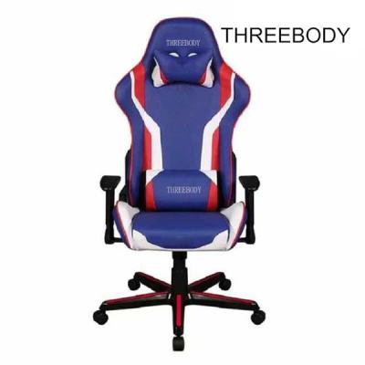 Mobile Comfortable Computer Gaming Chair , Blue PU Leather Racing Seat Desk Chair