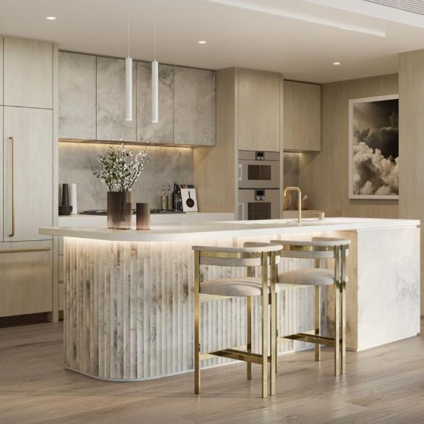 Pintura nueva comercial a medida Piedra sinterizada Lacada Muebles modulares para el hogar Muebles de cocina modernos gabinete