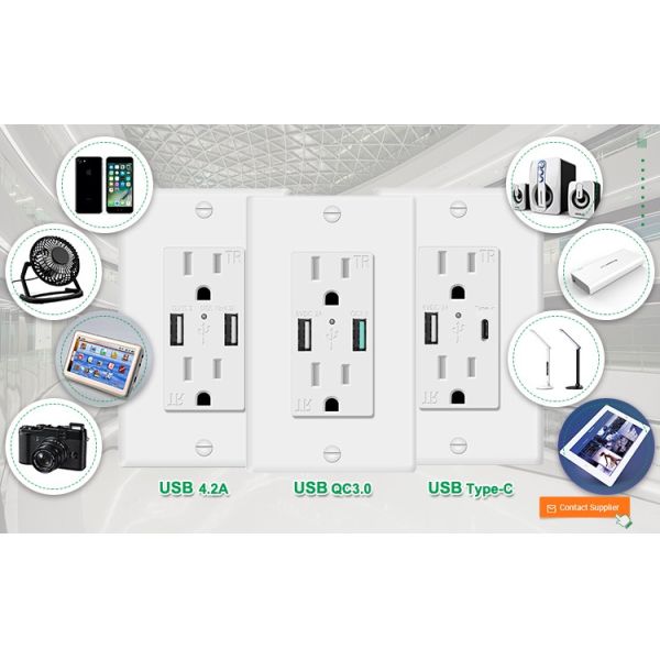 15A USB Wall Outlet with 5.0A Fast Charging, Tamper Resistant Design and IntelliChip Technology