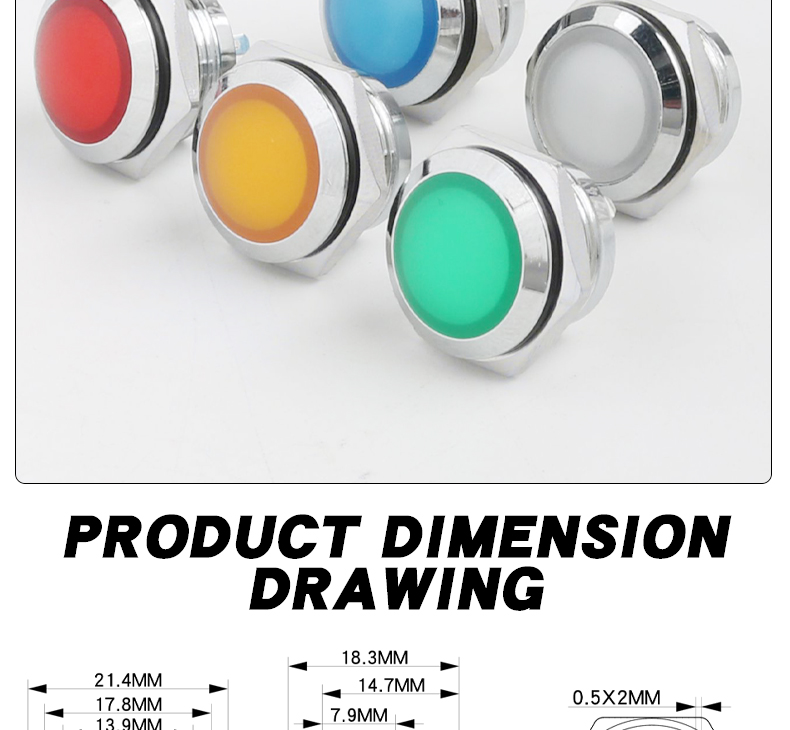16MM Soft Light LED Power Indicator Light IP66 Rated Red/Green/Yellow/Blue/White 24V Nickel-plated Brass Shell for Control Panel