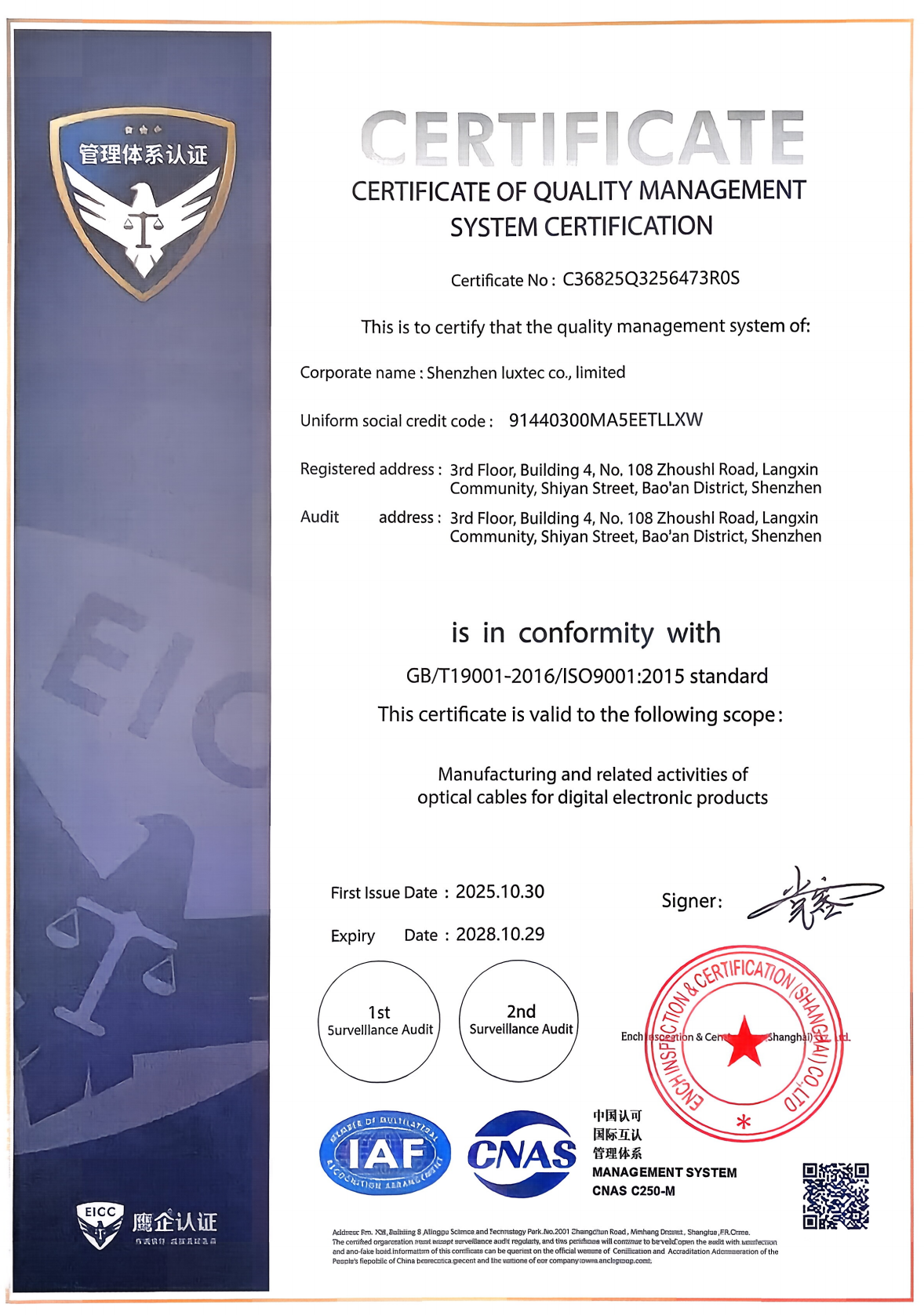 ShenZhen Ruiara Co., Ltd Certifications