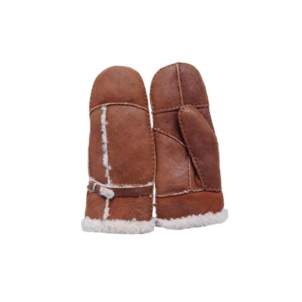 Wholesale Cheap Handsewn Patched Shearling Sheep Fur Lined Women Gloves Winter Warm Lambskin Scrap Leather Ladies Mitten