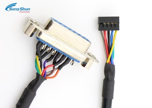 Black Cable Harness Assembly 9Pin VGA Female To Dupont 2.0mm 10Pin 24AWG