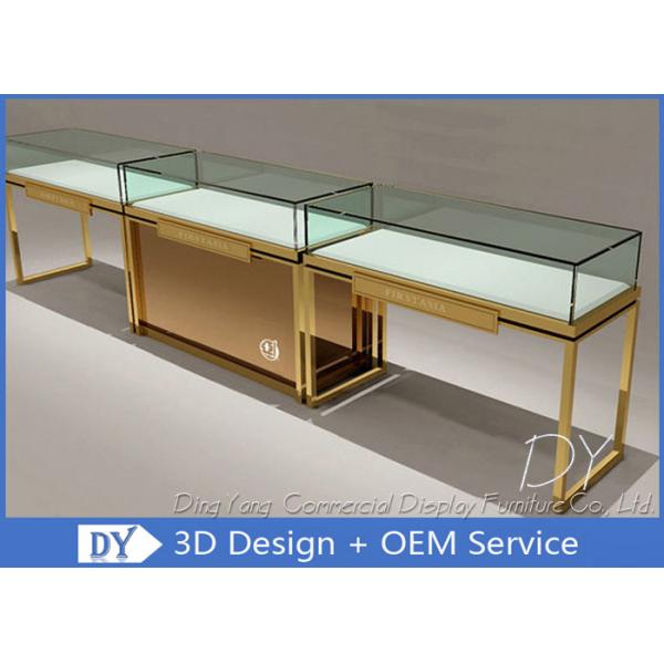 Fashion Gold Stainless Steel Jewelry Store Showcases Locking Pull Out Drawer With Lock