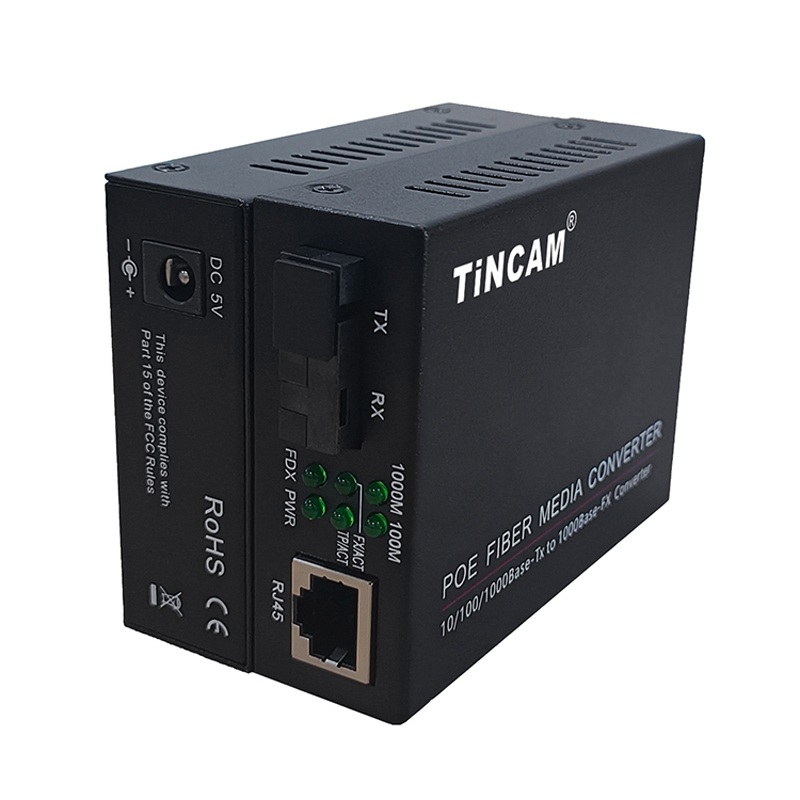 TiNCAM Gigabit PoE+ Fiber Media Converter 20km Single-Mode Single Fiber SC 48W PoE Power Supply 1000Mbps Ethernet to Fiber for IP Cameras WiFi APs & CCTV Networks – TBC-PSF5101E-S20A