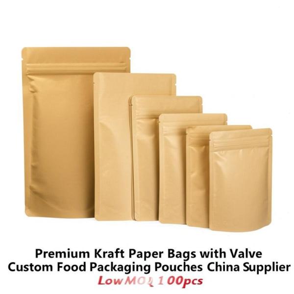 Premium Kraft Paper Coffee Bags with Valve Custom Food Packaging Pouches China Supplier Low MOQ 100pcs