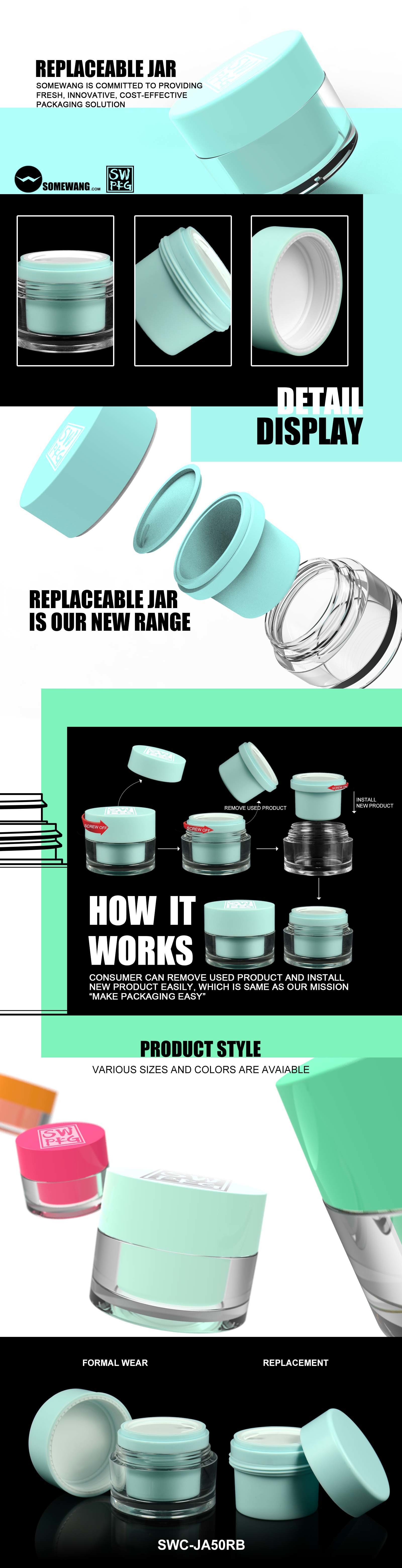 контейнера сливк 50ml 100ml опарник сливк стороны роскошного PETG меняемый Refillable косметический
