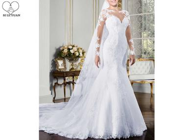 Pure White Mermaid Lace Bridal Gowns Long Sleeve Perspective Back Grace Tulle