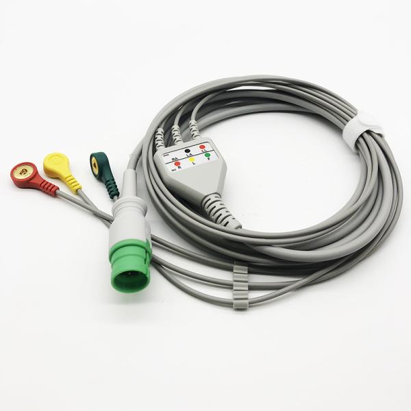 Medical IEC Snap 3 Lead ECG Cable 13 Pin Connector Fit Mediana D100 D500 D700 Patient Monitor