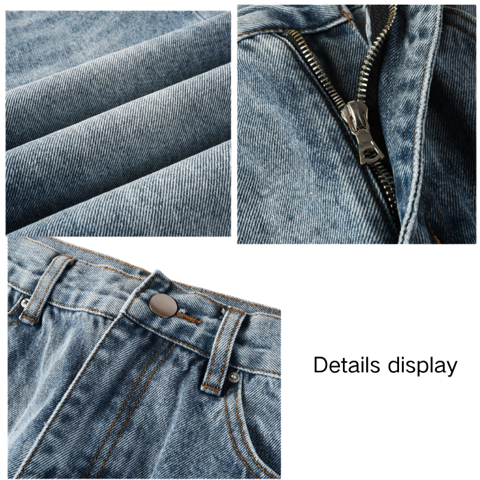 Washed Ripped Denim Jeans Flare Street Denim Jeans With Whisker Detailing