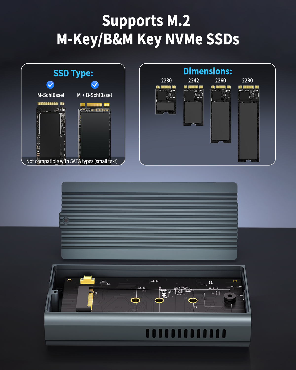 40Gbps M.2 NVMe Enclosure 8TB NVMe SSD Enclosure Active Cooling Fan Tool Free
