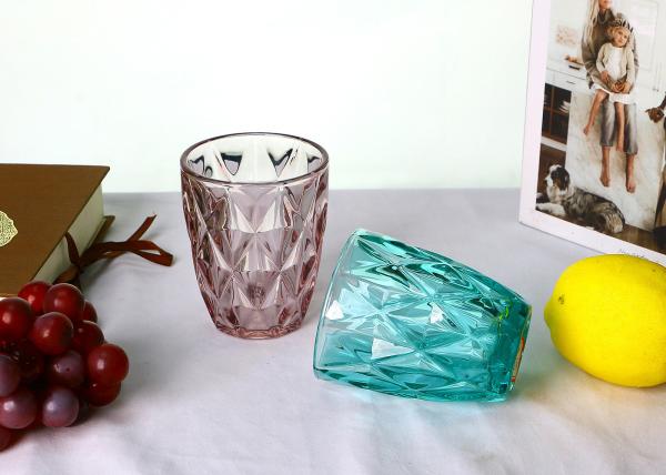 220ml Lead Free Hand Blown Colored Whisky Glasses , Diamond Pattern Glass Whiskey Cups