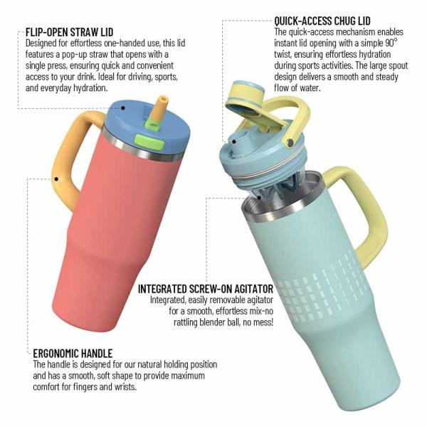 Venta al por mayor de botellas aisladas de acero inoxidable de 32 onzas, sin BPA, resistentes a la industria.