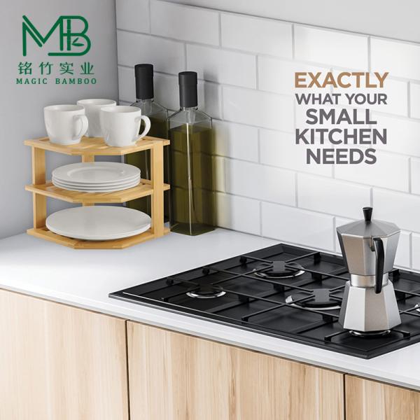 Wholesale Small 3-Tier Bamboo Dish Organizer Rack For Kitchen Cabinets