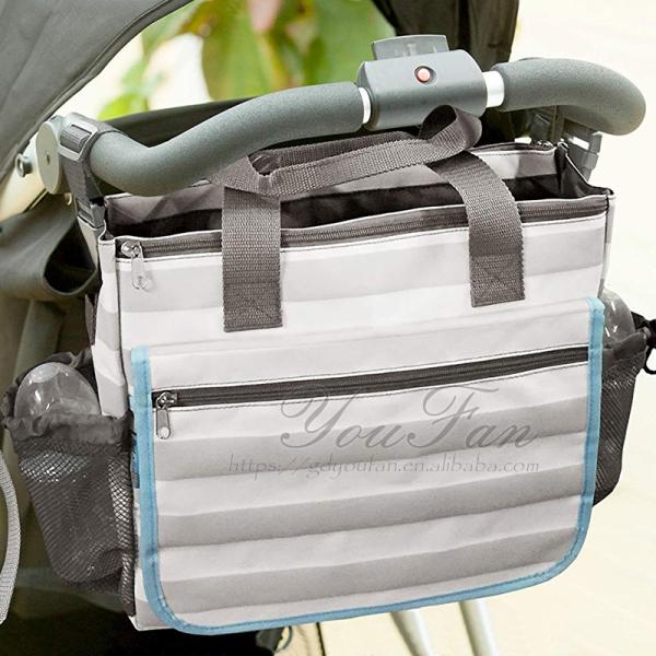 Stylish Grey Stripe Nappy Organizer Diaper Tote Bag