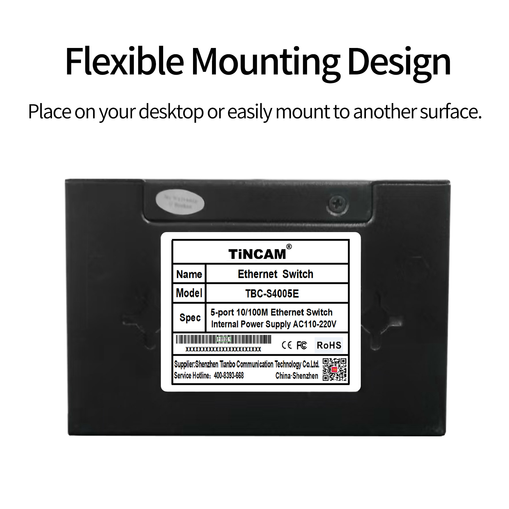 5 Port 10/100Mbps Fast Ethernet Switch Unmanaged Desktop Network Switch Metal Case Plug and Play External 5V Power Adapter TBC-S4005E