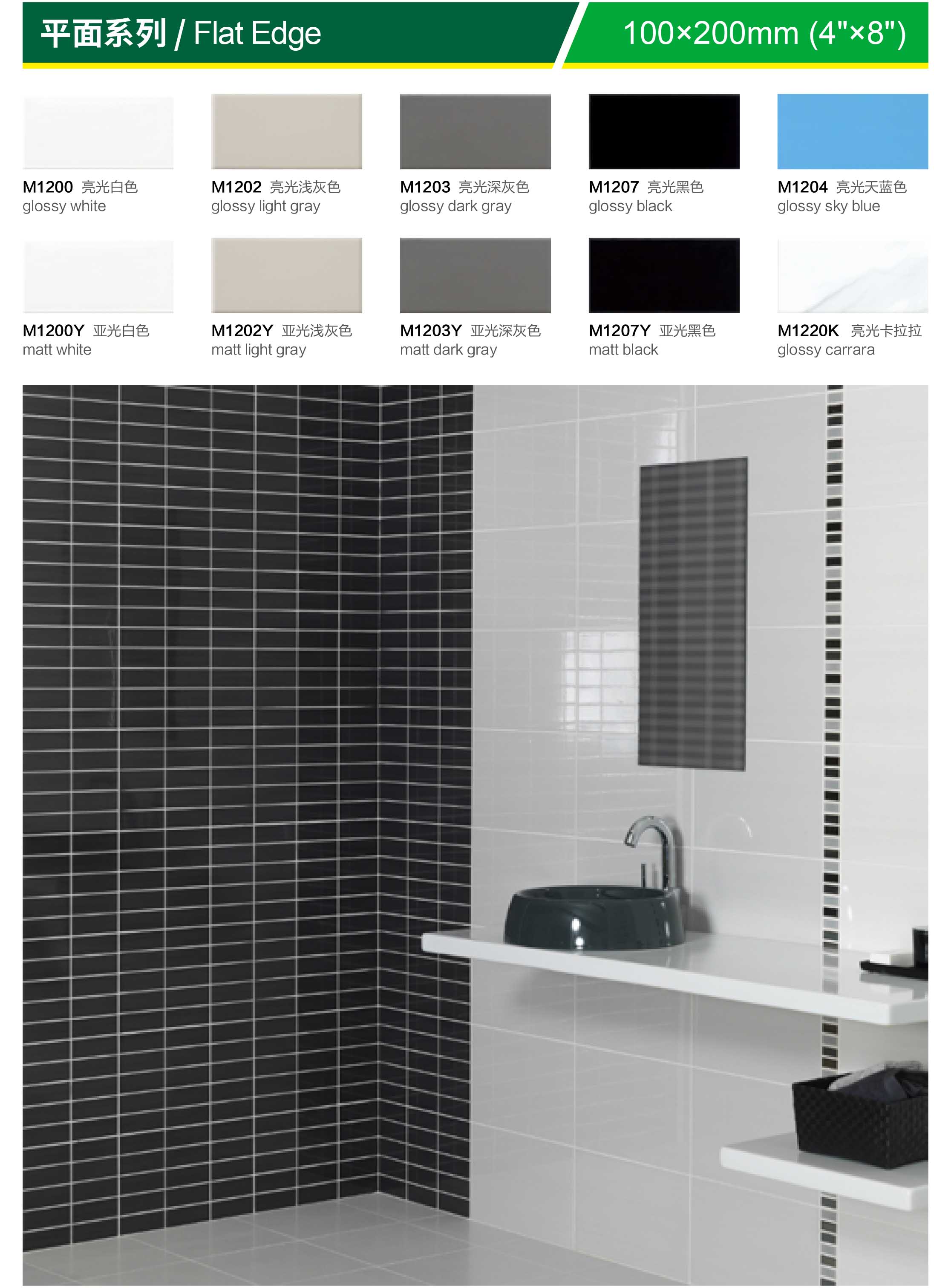 Bathroom белое черное лоснистое 14kgs/Ctn кухни плиток метро PRIMERA 10x20cm керамический