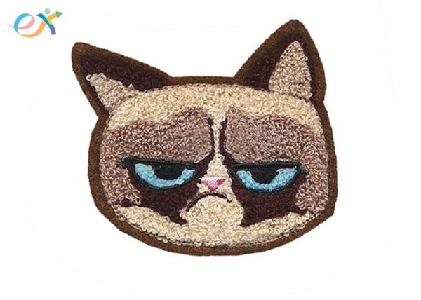 Towel Embroidered Cat Logo Shaped Cool Iron On Patches Cartoon Animal For Hoodies Shirts