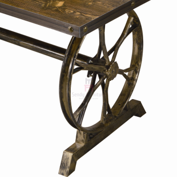 4ft*2ft Plywood / Cast Iron Table Base Industrial Style Coffee Table With Wheel Design