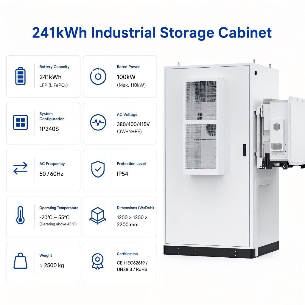 241kWh Industrial Commercial LiFePO4 ESS Cabinet Large Factory Peak Shaving Solar Backup Energy Storage System - Tianon