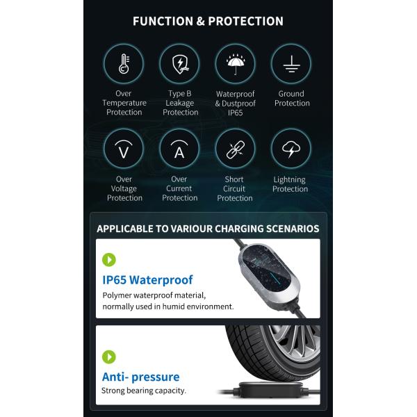 8-32A Adjustment Current Type 2 AC EV Charger ,Fast Home Outdoor EV Charging Pile