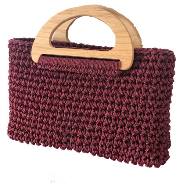 Natural Hemp Rope Crochet Hand Bag Woven With Wooden Handle OEM