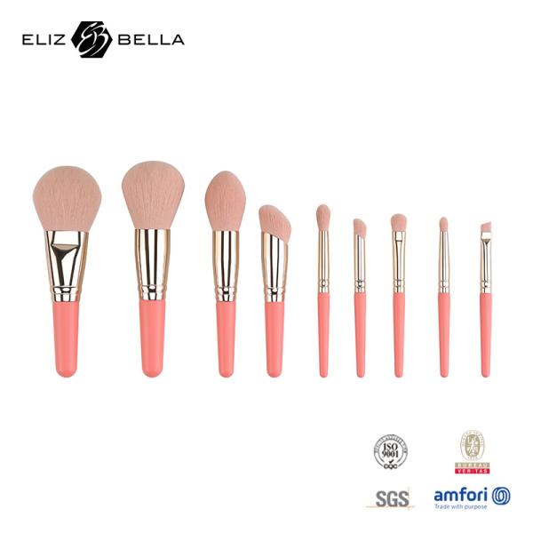 9PCS Borrachas de maquiagem bonitas com alça de madeira curta personalizada, 100% cabelo sintético, encomendas OEM bem-vindas