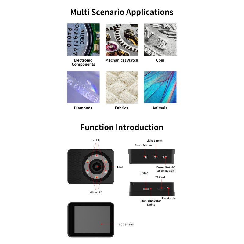 Wholesale Mini Portable Electronic Microscope Industrial Camera 3X Digital Zoom 2.4 Inch USB-C High Speed Measurement Camera