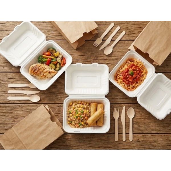 Compostable 9x6 Bagasse Clamshell - Engineered for QSR Burgers & High-Efficiency Takeout
