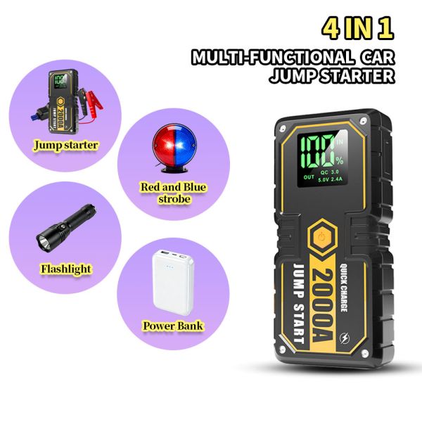 Portable Car Jump Starter with 600A Peak Current, 16,000mAh Power Bank and 7-Layer Protection for Emergency Boosting