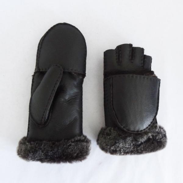 Wholesale customized Leather Shearling Gloves sheepskin 5 fingers ladies leather gloves with cover