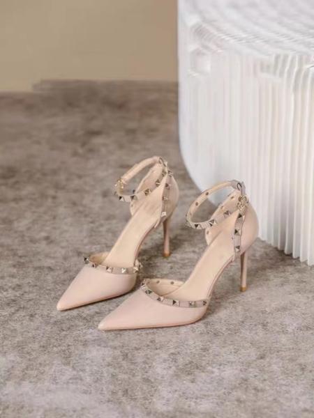 Women S Dress Shoes In Apricot Color With Chunky Heel And Strap Design For Job Market