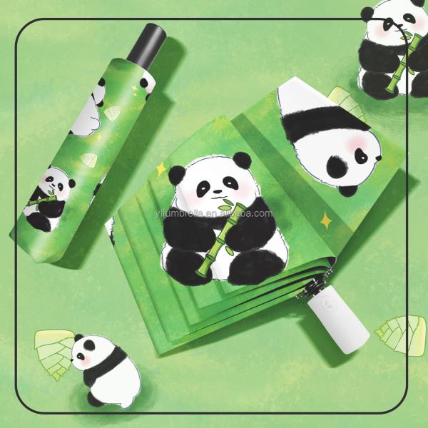 Fully-automatic Panda Design Umbrella for Children and Adults 3 Fold Auto Open Waterproof