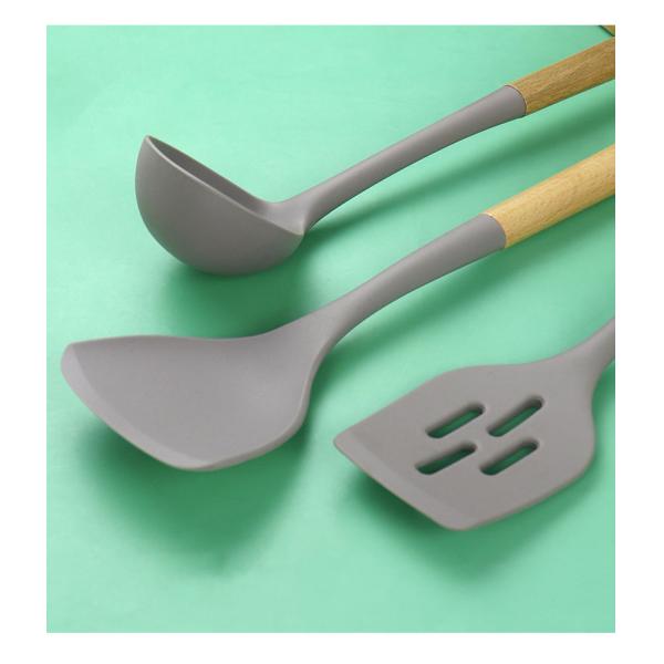 Silicone Kitchen Three-piece Set Heat Resistant Shovel Non-stick Spoon Wooden Handle