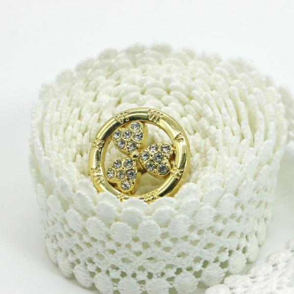 Circular Fashion Pins And Brooches Golden Alloy Studded Diamond 2.5cm Size